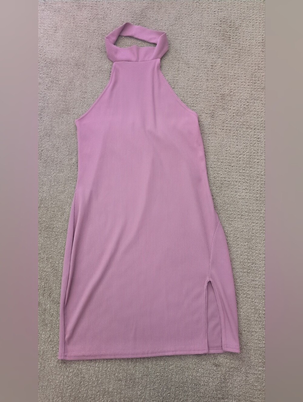 Pretty Little Thing Ribbed Halter Turtleneck Mauve Bodycon Dress With Slit - Picture 5 of 9